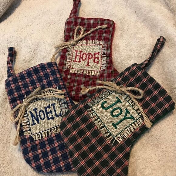 Plaid Christmas Stocking Blue Holiday Decorations - Picture 4 of 16